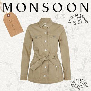 MONSOON - belted jacket in khaki – size US 8 - NWT